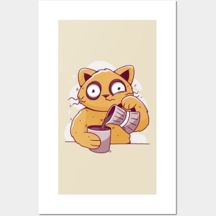 Cat drinking coffee Posters and Art